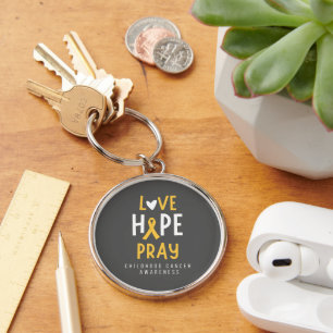 childhood cancer.love.hope.pray. Keychain