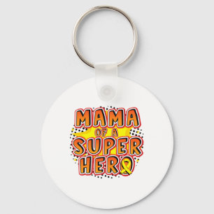 Childhood Cancer Mama Of A Superhero Family Ribbon Key Ring