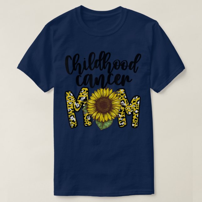 Childhood Cancer Mum Sunflower Leopard Gold Ribbon T-Shirt (Design Front)