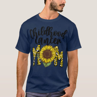 Childhood Cancer Mum Sunflower Leopard Gold Ribbon T-Shirt