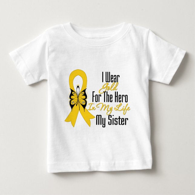 Childhood Cancer Ribbon My Hero My Sister Baby T-Shirt (Front)