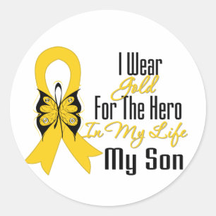 Childhood Cancer Ribbon My Hero My Son Classic Round Sticker