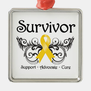 Childhood Cancer Survivor Floral Deco Metal Ornament