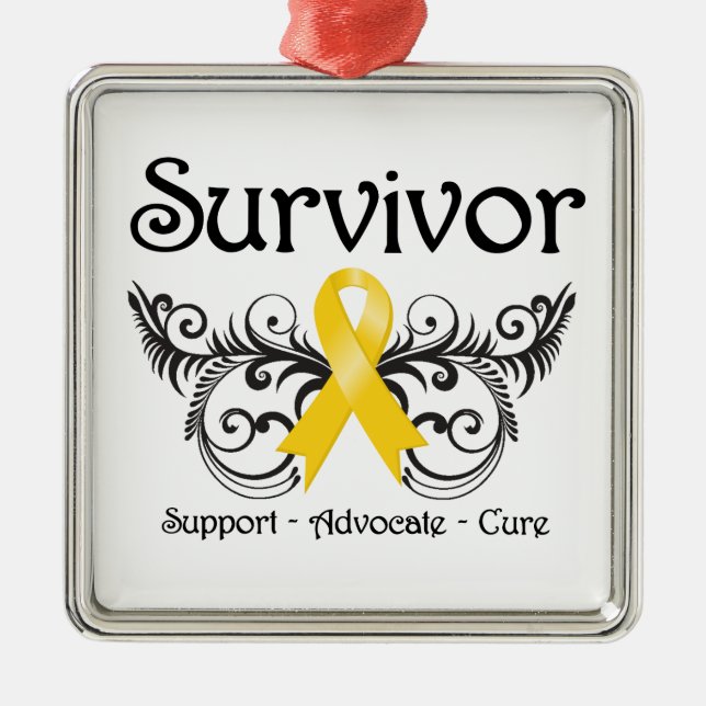 Childhood Cancer Survivor Floral Deco Metal Ornament (Front)