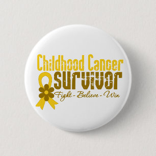Childhood Cancer Survivor Flower Ribbon 6 Cm Round Badge