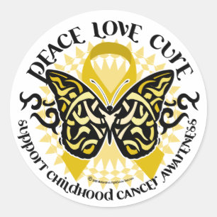 Childhood Cancer Tribal Butterfly Classic Round Sticker