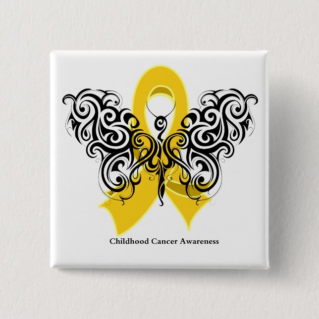 Childhood Cancer Tribal Butterfly Ribbon 15 Cm Square Badge (Front)
