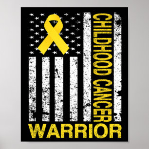 Childhood Cancer Warrior Awareness Usa Flag Golden Poster