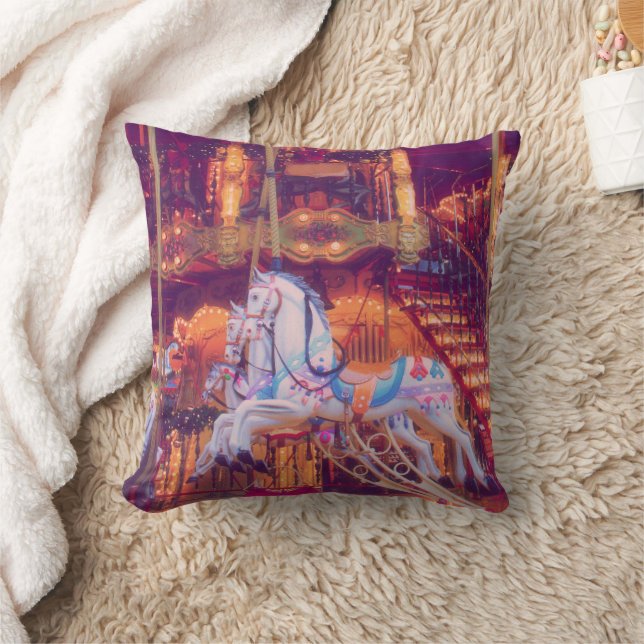 childhood dream - old horse carousel  cushion (Blanket)