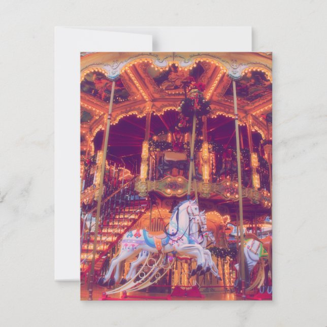 childhood dream - old horse carousel holiday card (Front)