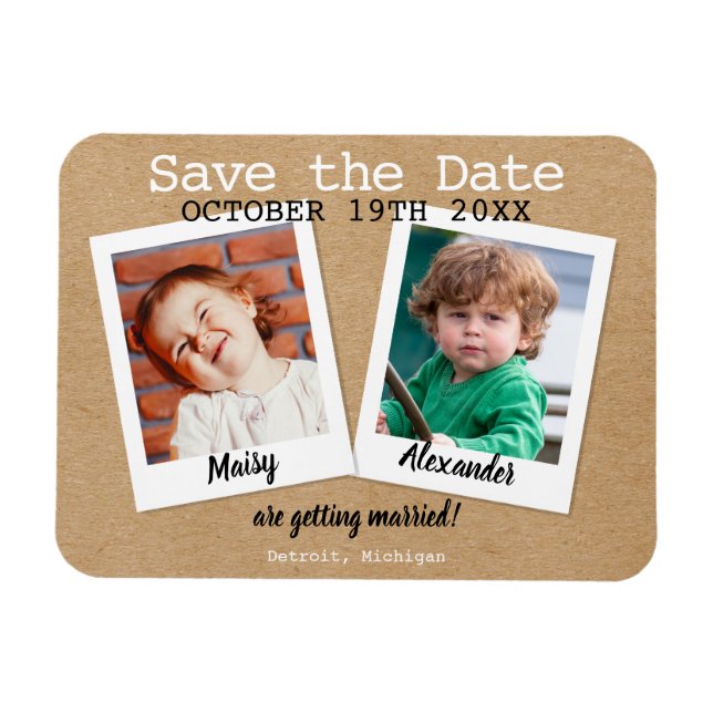 Childhood Photos Rustic Kraft Save the Date Boho Magnet (Horizontal)