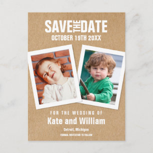Childhood Photos Save the Date Boho Rustic Postcard