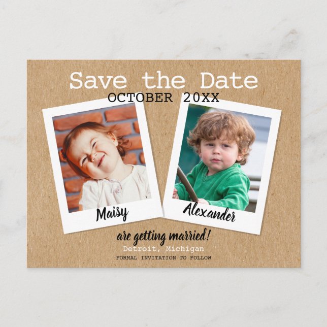 Childhood Photos Save the Date Rustic Boho Announcement Postcard (Front)