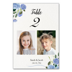 Childhood Photos Table Number Wedding Blue Floral