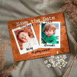 Childhood Photos Vintage Wood Rustic Save The Date<br><div class="desc">Personalise with your childhood photos to create a unique save the date card. The reverse has additional save the date details,  including your wedding website.</div>