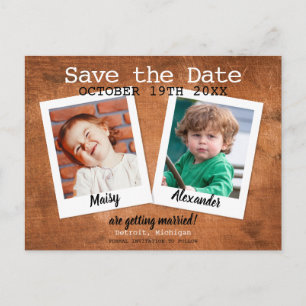 Childhood Photos Vintage Wood Save the Date Announcement Postcard