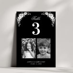 Childhood Pictures Photos Gothic Black Wedding Table Number<br><div class="desc">Decorate your wedding table with this number card, featuring black and white floral, bride and groom's childhood pictures and custom text of your choice. Easily add your own details by clicking on the "personalise" option. 🌸 PLEASE NOTE: The size of this card is 3.5" x 5". If you’d like a...</div>