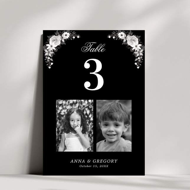 Childhood Pictures Photos Gothic Black Wedding Table Number (Creator Uploaded)