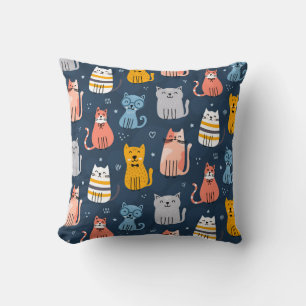 Childish Cute Cats Seamless Design Cushion