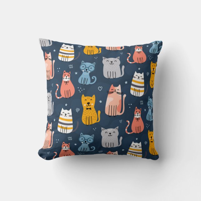 Childish Cute Cats Seamless Design Cushion (Front)