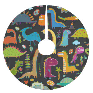 Childish Dinosaurs: Fun Seamless Pattern Brushed Polyester Tree Skirt