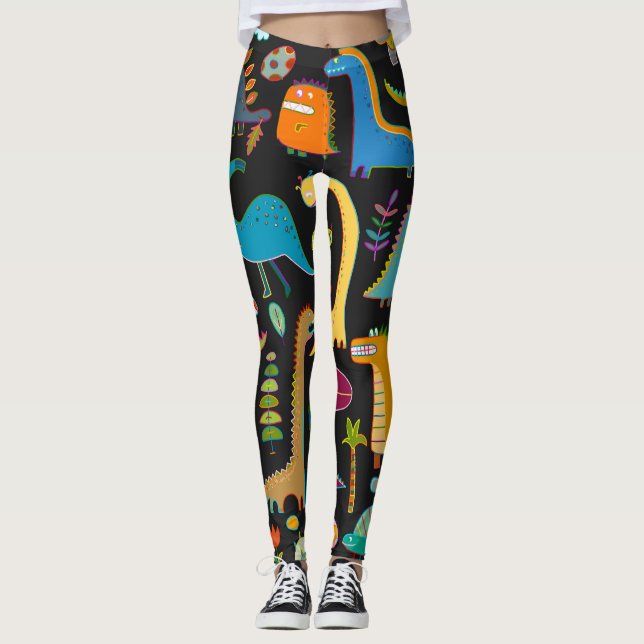 Childish Dinosaurs: Fun Seamless Pattern Leggings (Front)