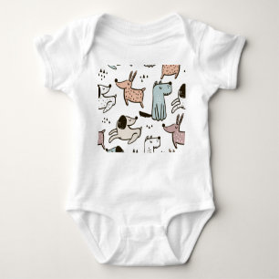 Childish dogs, hand drawn, trendy pattern. baby bodysuit