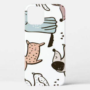 Childish dogs, hand drawn, trendy pattern. iPhone 12 case