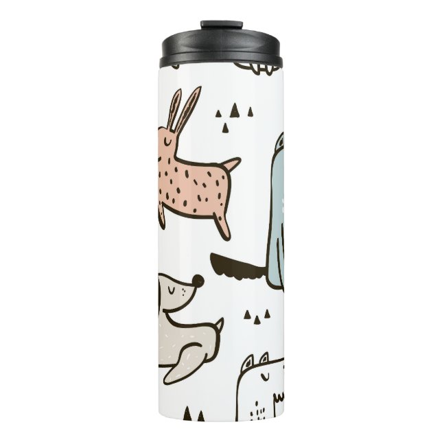 Childish dogs, hand drawn, trendy pattern. thermal tumbler (Front)