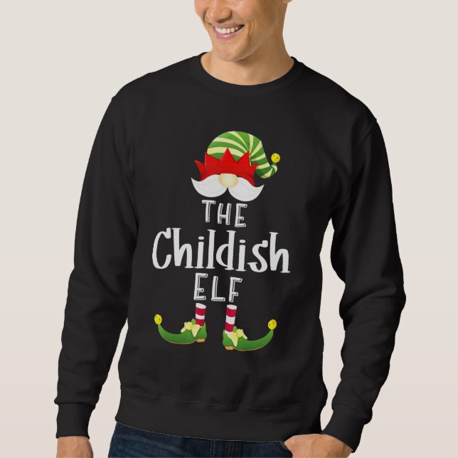 Childish Elf Group Christmas Pajama Party Sweatshirt (Front)