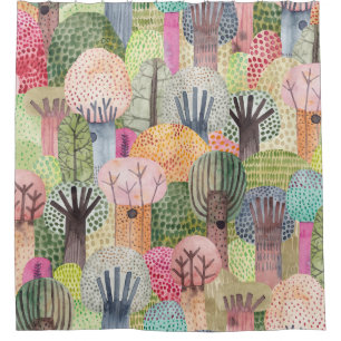 Childish Forest: Cute Watercolor Background. Shower Curtain