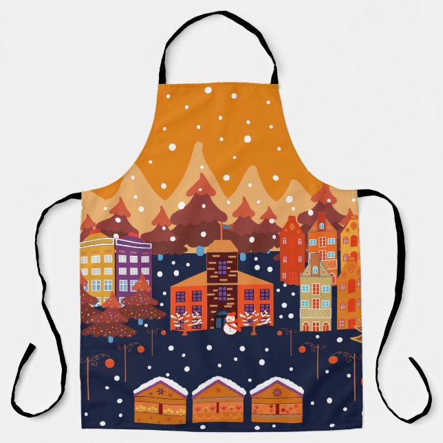 Childish House Trees Scandinavian Pattern Apron (Front)