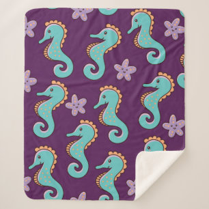 childish nautical seamless pattern with seahorses sherpa blanket