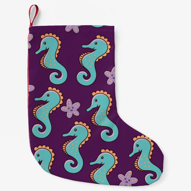 childish nautical seamless pattern with seahorses  small christmas stocking (Front)