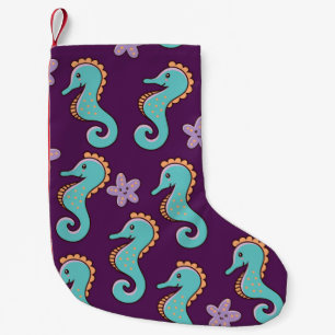 childish nautical seamless pattern with seahorses  small christmas stocking