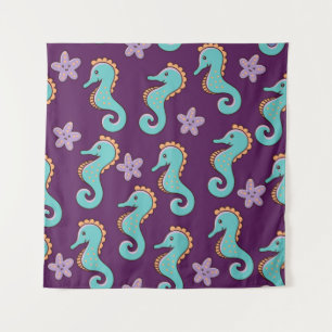 childish nautical seamless pattern with seahorses  tapestry