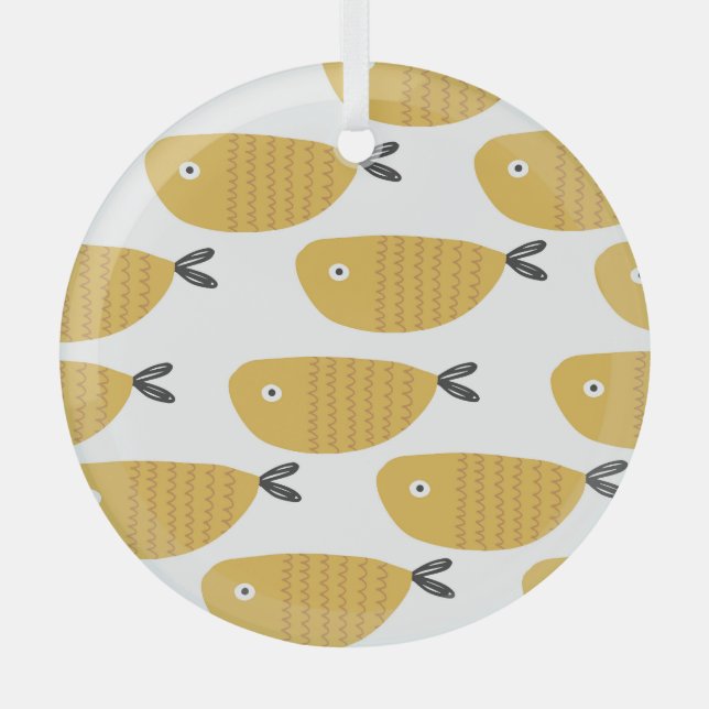 Childish Pattern, Funny Fishes. Glass Tree Decoration (Front)