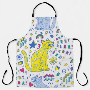 childish pattern with tiger, letters, rainbows, apron