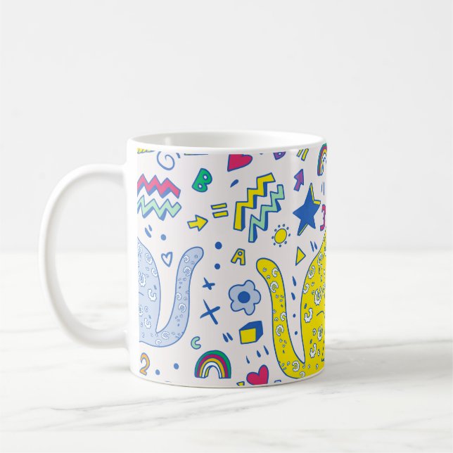 childish pattern with tiger,  letters,  rainbows,  coffee mug (Left)