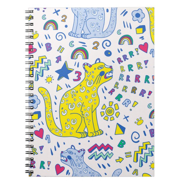 childish pattern with tiger,  letters,  rainbows,  notebook (Front)