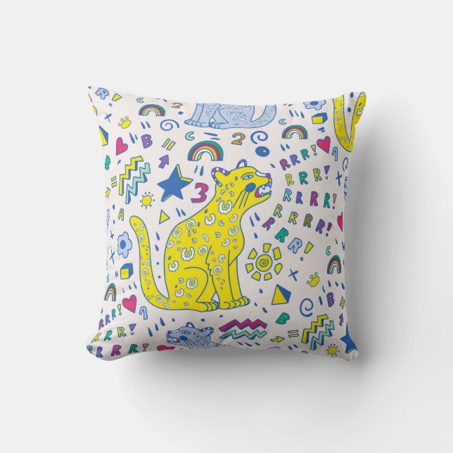 childish pattern with tiger,letters,rainbows,numbe cushion (Front)