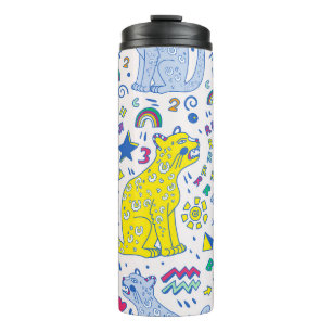 childish pattern with tiger, letters, rainbows, thermal tumbler