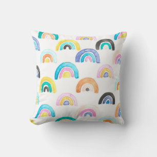 Childish Rainbow, Watercolor Kids Pattern. Cushion