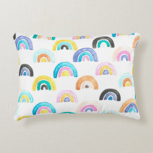 Childish Rainbow, Watercolor Kids Pattern. Decorative Cushion