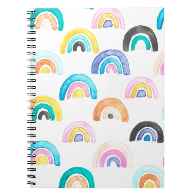 Childish Rainbow, Watercolor Kids Pattern. Notebook (Front)