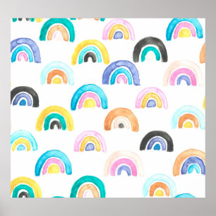 Childish Rainbow, Watercolor Kids Pattern. Poster