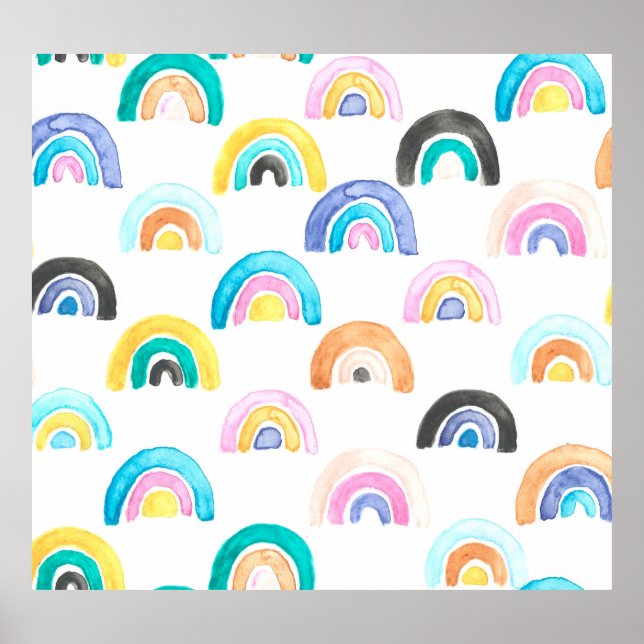 Childish Rainbow, Watercolor Kids Pattern. Poster (Front)