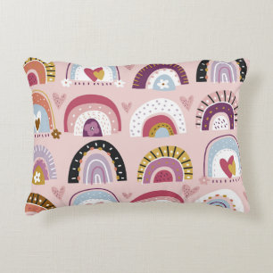 Childish Rainbows Flowers Hearts Pattern Decorative Cushion