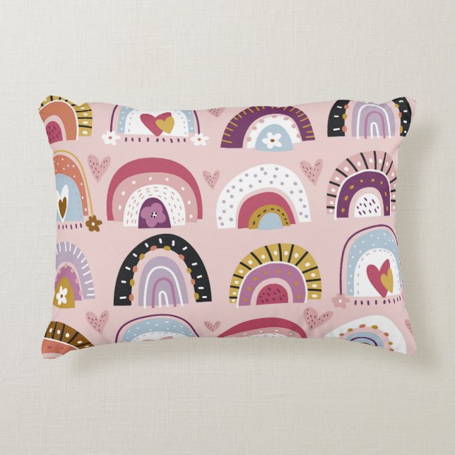 Childish Rainbows Flowers Hearts Pattern Decorative Cushion (Front)