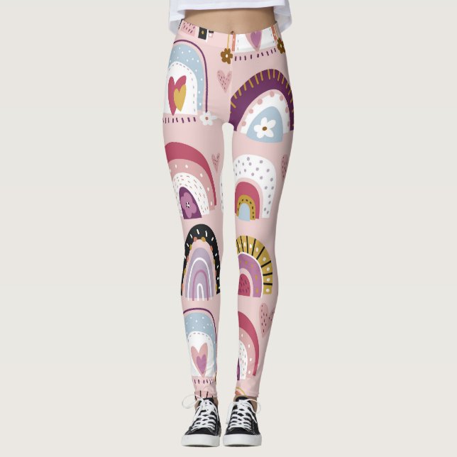 Childish Rainbows Flowers Hearts Pattern Leggings (Front)